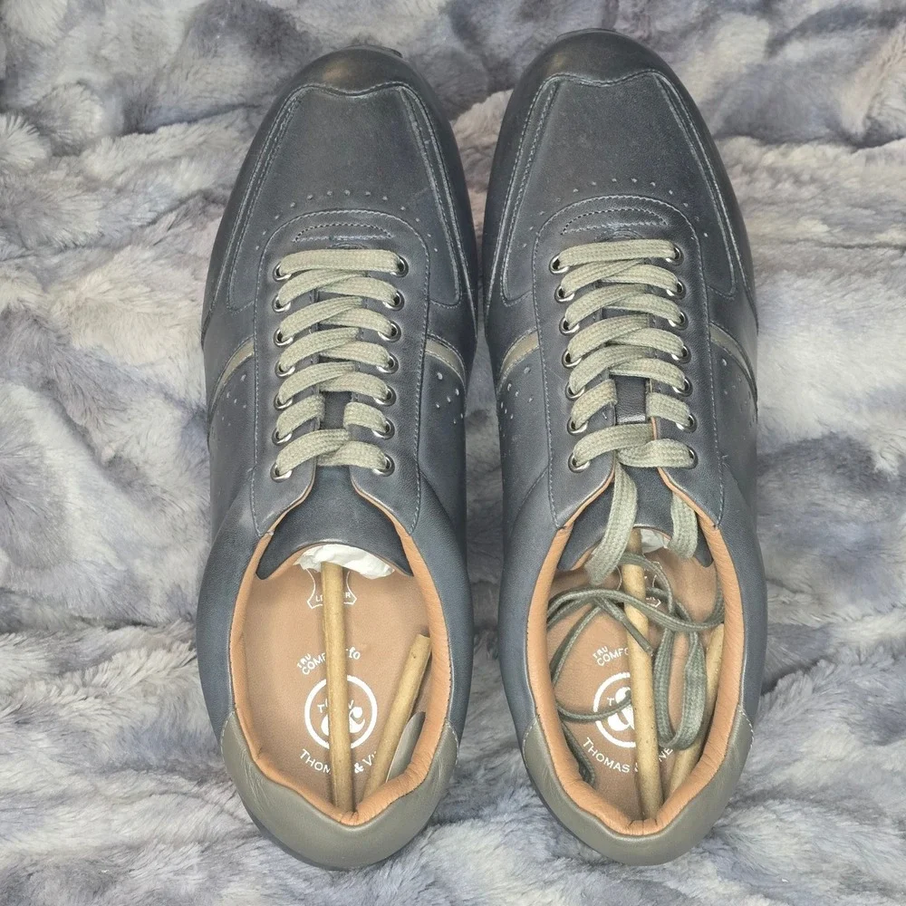 NWB‎ Thomas & Vine Fenway Wide Width Leather Sneakers Gray/Blue size 9.5